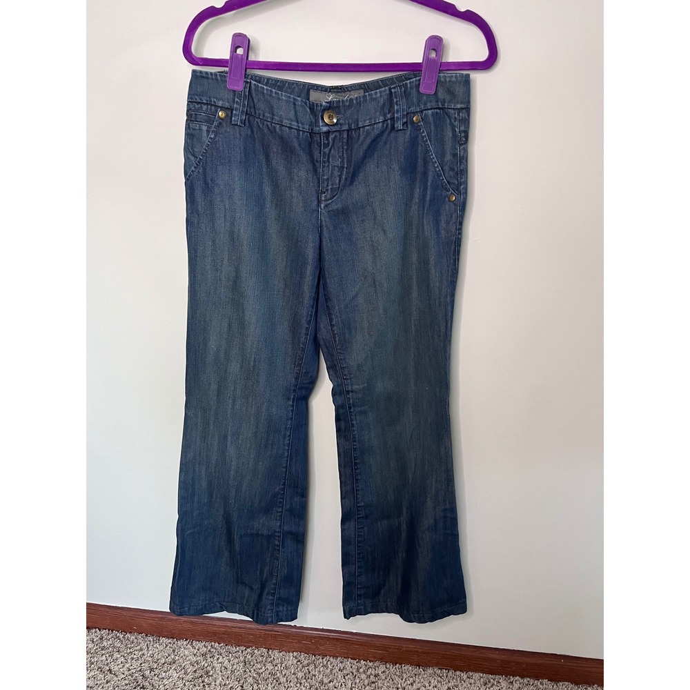 Level 99 Women Dark Wash Wide Leg Trouser Jeans Size 28 Slant Pockets